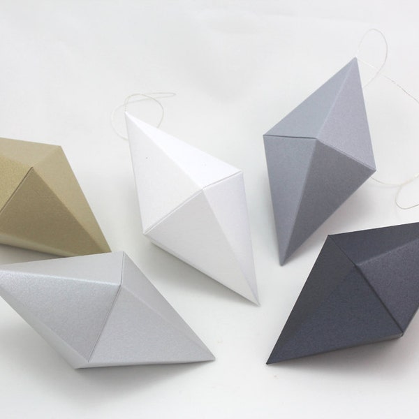 Geometric Paper Gem Ornaments - Dipyramid - Shimmery Metallics - Set of 5 -  template, pattern, DIY, origami