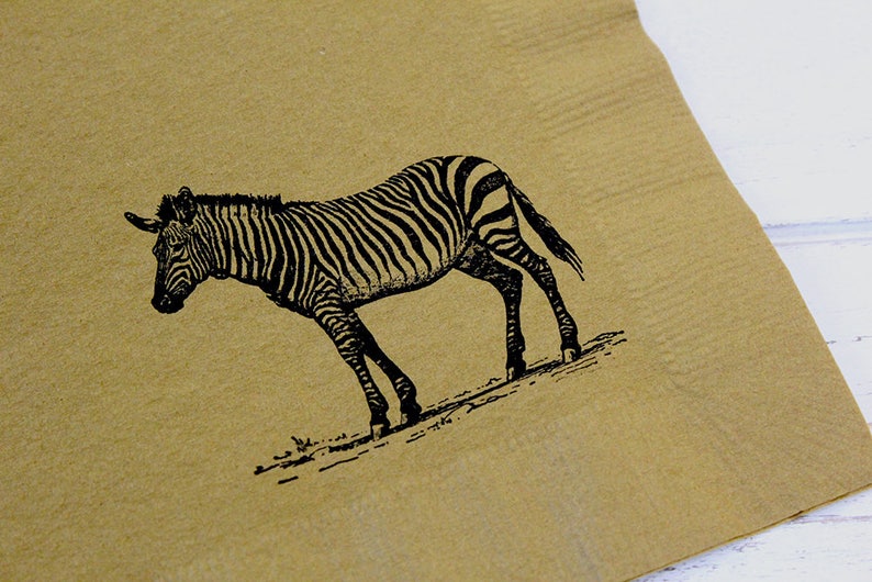 Cotton & Linen Napkins with Safari Animals, Set of 4 Tied with Jute main image 0