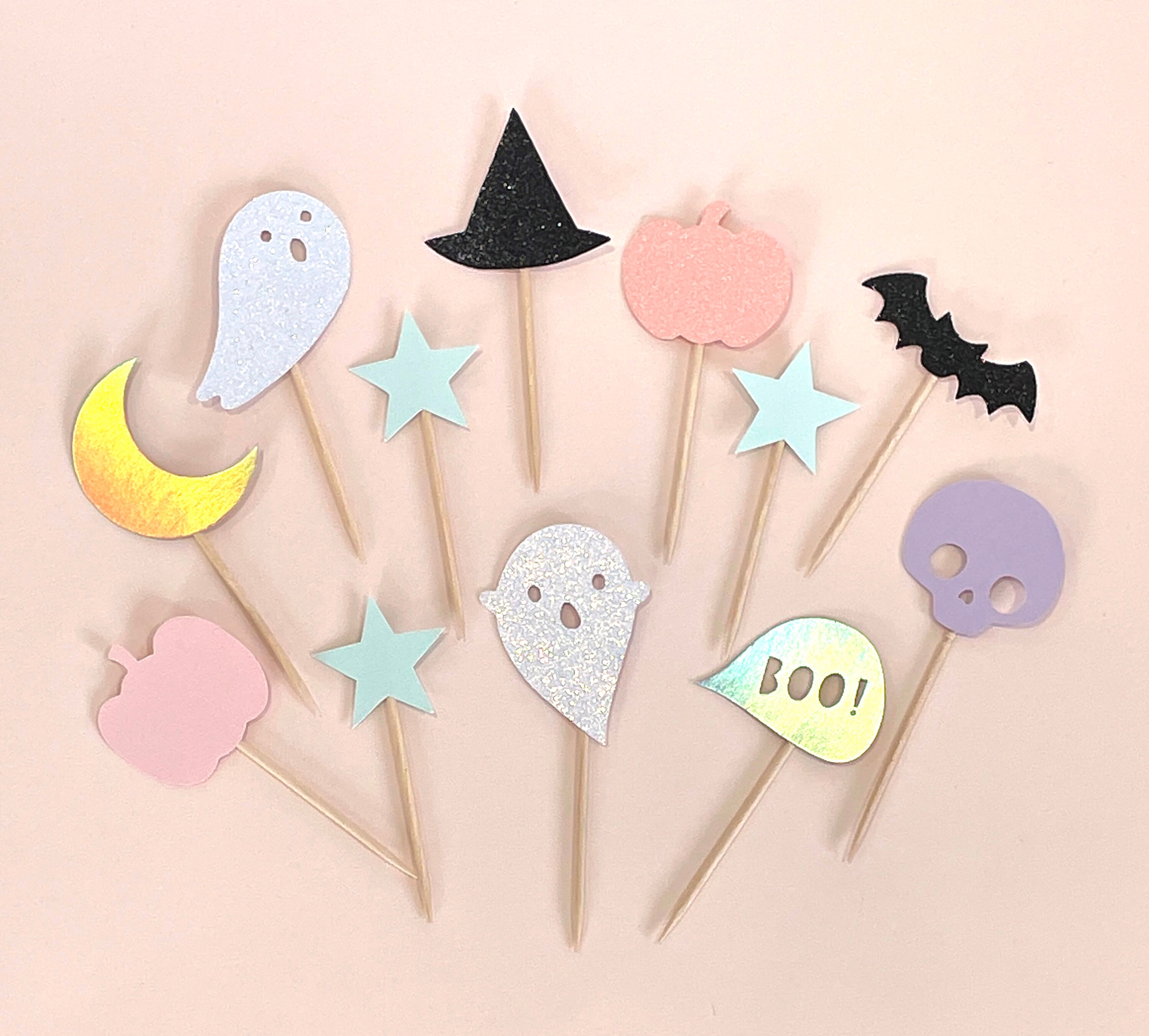 Pastel Halloween,  cupcake toppers - Set of 12 - Not so scary hallowe…
