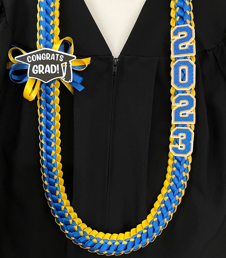 2024 Graduation Leis Double Braided Ribbon Lei Class of 2024 Personalized graduate name, custom school colors satin ribbon lei image 10