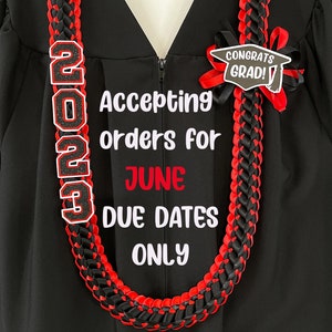 2024 Graduation Leis Double Braided Ribbon Lei Class of 2024 Personalized graduate name, custom school colors satin ribbon lei image 1