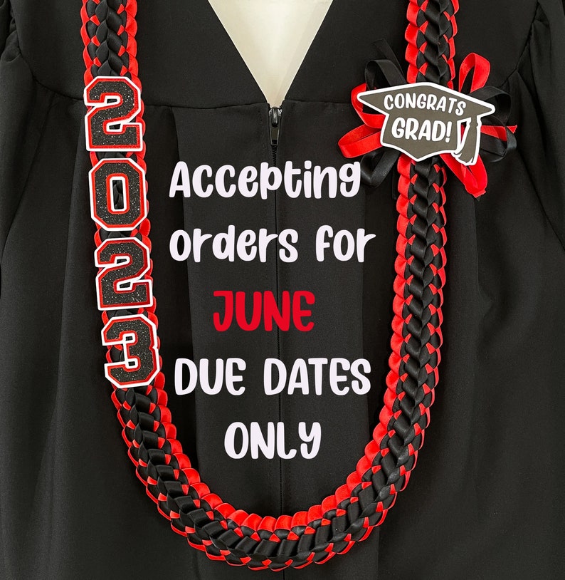 2024 Graduation Leis Double Braided Ribbon Lei Class of 2024 Personalized graduate name, custom school colors satin ribbon lei image 1