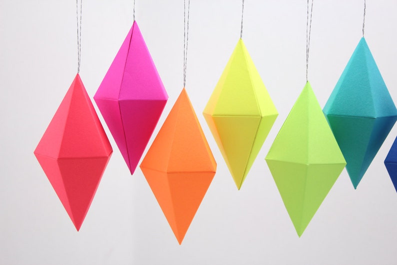 Paper Gem Templates Ornaments Neon Bright Rainbow Set of 8 | Etsy