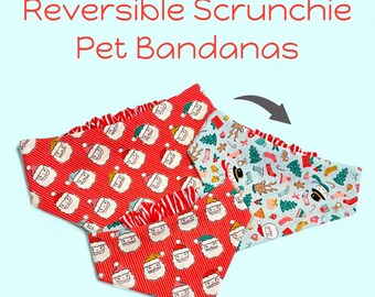 Pañuelo navideño para perros - Diseños reversibles - Sin nudos - Fácil de poner y quitar, estampado de Papá Noel