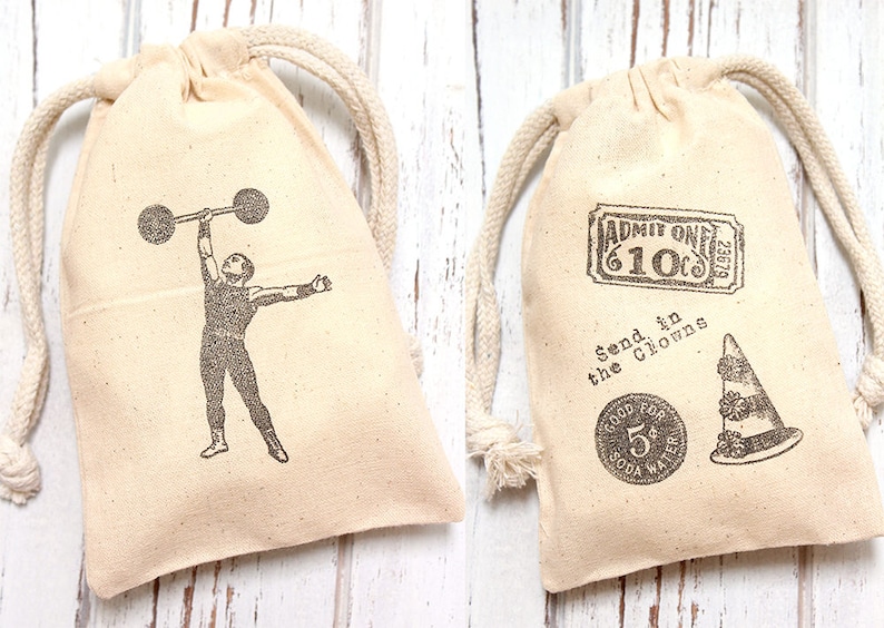 Vintage Circus Muslin Favor Bags Set of 12 mix and match Baby Shower favors, birthday favors, weddings image 3