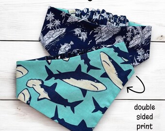 Pañuelo reversible para perros - Sin nudos - Fácil de poner y quitar, pañuelo de tiburón