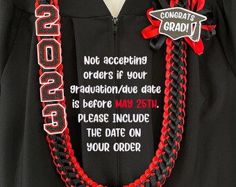 2024 Graduation Leis - Double Braided Ribbon Lei - Class of 2024 - Personalized graduate name, custom school colors - satin ribbon lei