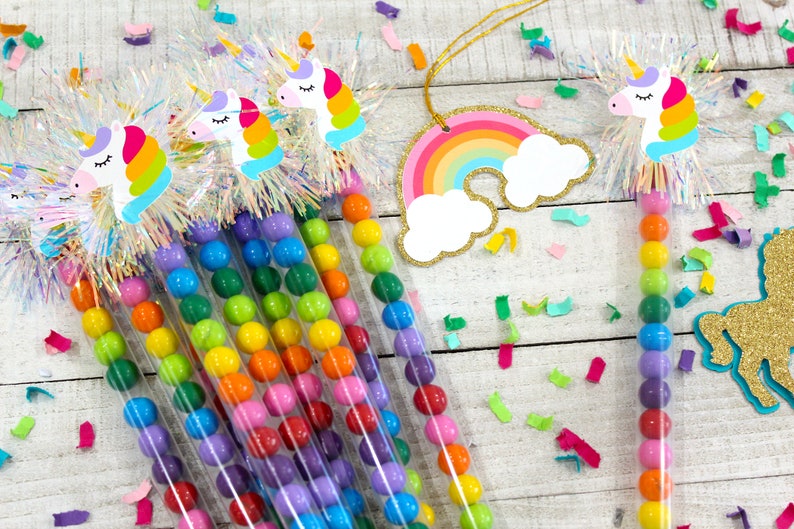 Set of 10 Unicorns and Rainbows Birthday Favors Party Favors Rainbow Unicorn Candy Wand Favors