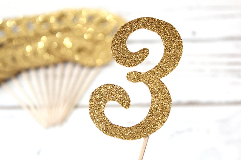 gold or silver glitter number cupcake toppers set of 12 etsy