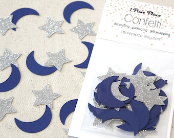 Blue Moon and Silver Stars Glitter Confetti - love you to the moon and back, Baby Showers, Table confetti, Party Decorations