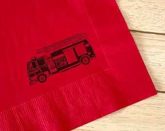 Fire Truck Party Napkins - Personalized Hand Stamped Luncheon Size, Set of 25
