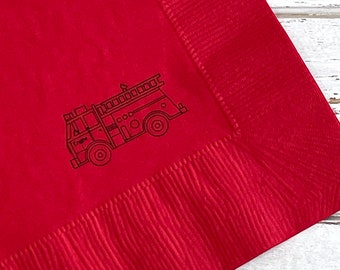 Fire Truck Party Napkins - Set of 25 - 3 ply, 1/4 fold Luncheon napkins