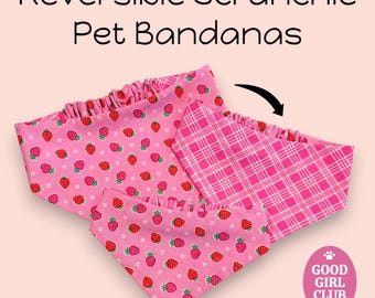 Pañuelo reversible para mascotas con coletero – Accesorio de verano a cuadros de fresa