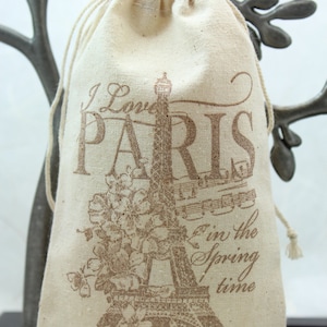 Muslin Favor Bags 4x6 I Love Paris Set of 10 Wedding Favors, shower favors, thank you image 1