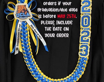 2024 Custom  Graduation Lei for High school or College Grad - custom school logo & colors - Personalized lei, USC, UCLA, UC Irvine