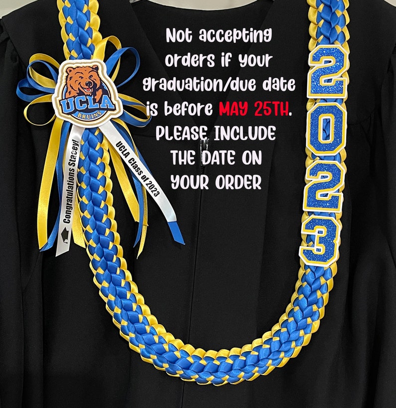 2024 Custom Graduation Lei for High school or College Grad custom school logo & colors Personalized lei, USC, UCLA, UC Irvine image 1