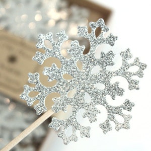 Large Snowflake Glittery Cupcake Toppers - Assorted shapes - Set of 12 - Disney Frozen Party