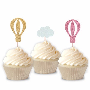 Hot Air Balloons and clouds Mini Cupcake Toppers - Set of 12