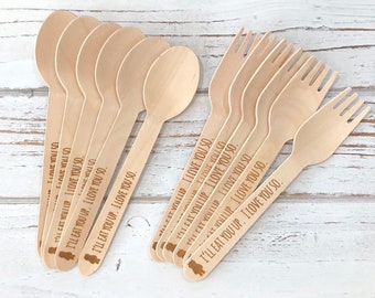 Wild things Wooden Utensils - I'll Eat you up, I love you so! - engraved, disposable wooden utensils - Forks or Spoons