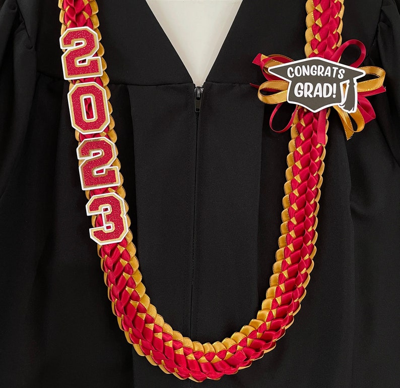 2024 Graduation Leis Double Braided Ribbon Lei Class of 2024 Personalized graduate name, custom school colors satin ribbon lei image 5