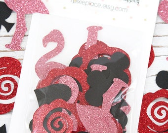 We're Painting the Roses Red Glitter Confetti - 50 pieces - Alice in Wonderland inspired, Table confetti, Party Decorations