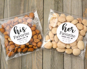 Wedding Favor Labels - HIS/HER Favorite, Our Favorite - 2" round or square labels - Set of 20 (10 His/10Her)