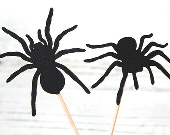 Halloween Cupcake Toppers - (Set of 12) Black Spiders - Halloween, Tarantula, black widow