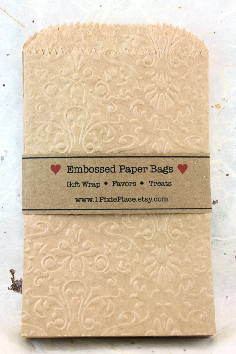 Embossed Kraft Paper Bags Damask design Baby Shower Favor Etsy