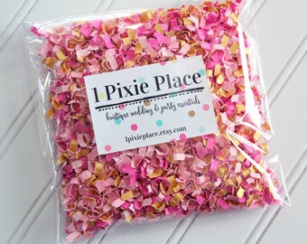 Handmade Paper Confetti - Pink & Gold - Valentine's Day, Birthday confetti, wedding toss, gift packaging