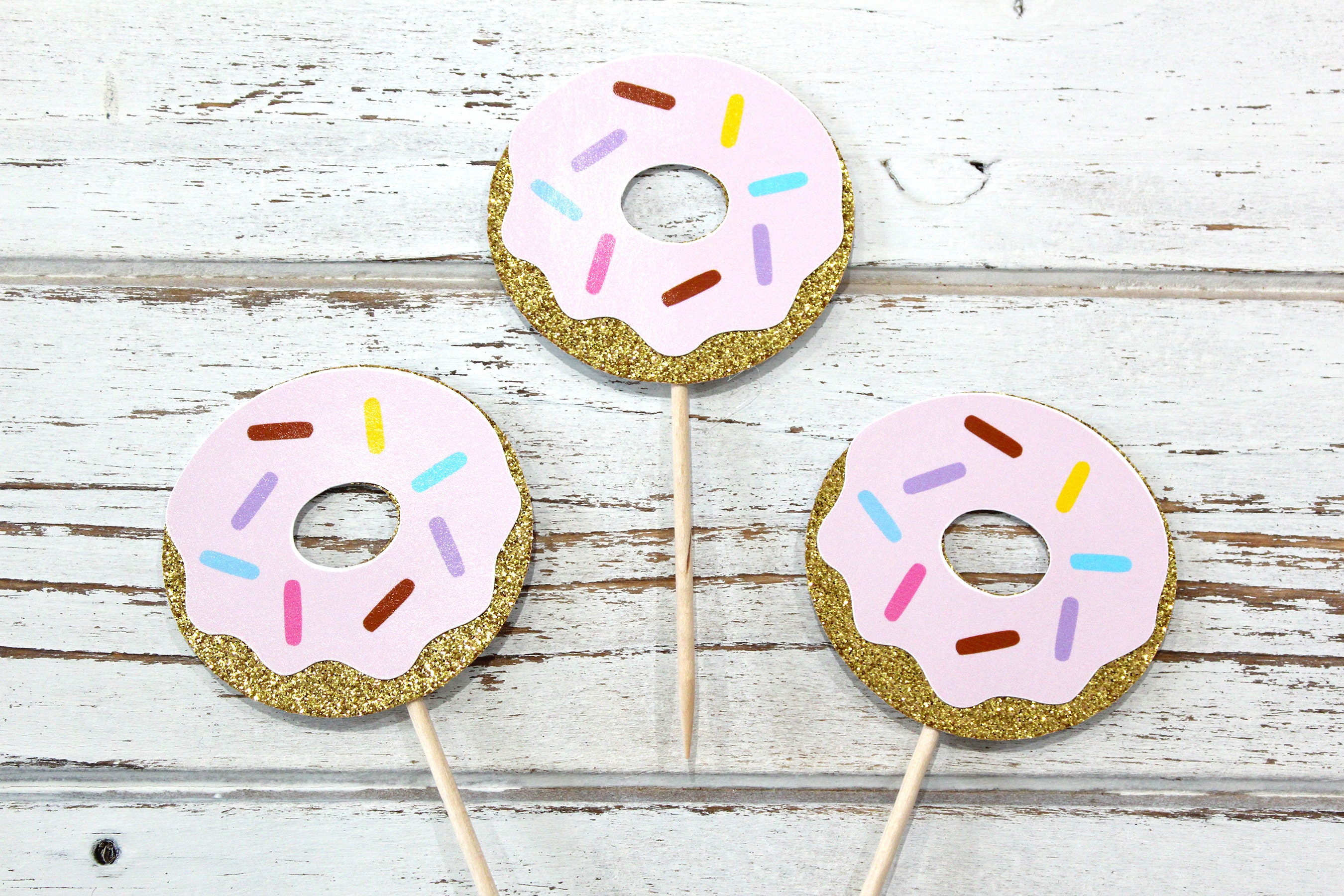 Donut Cupcake Toppers - Baby's 1st Birthday, Pink and Gold Birthday ...