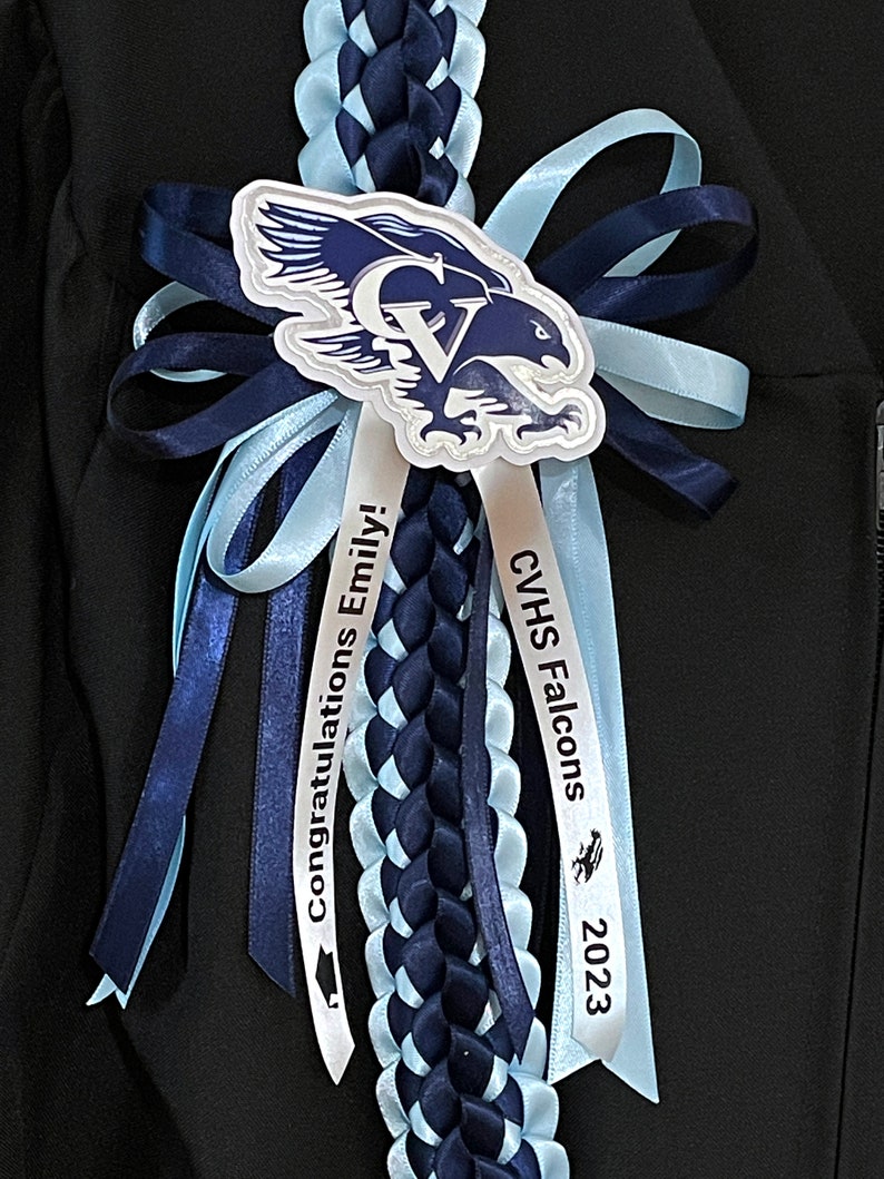 CUSTOM Graduation Lei for any school High School or College grad lei, custom school logo & colors Class of 2024 Personalized image 3