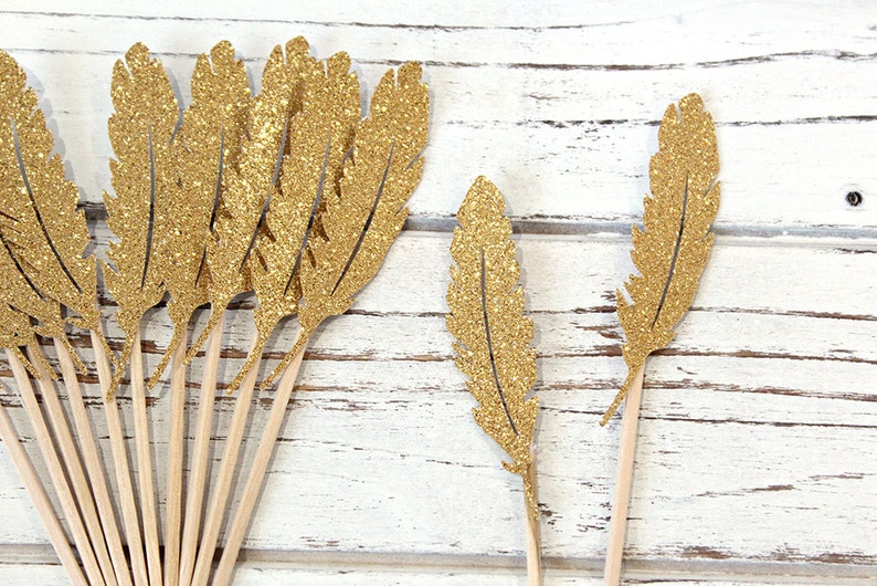 Gold Glitter Feather Cupcake Toppers Set of 12 Etsy
