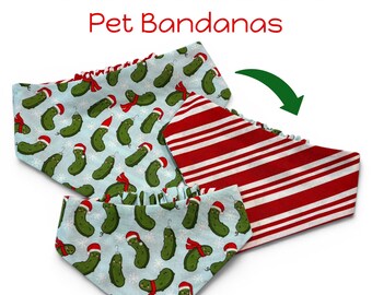 Pañuelo navideño para perros con diseño de pepinillos - Diseños reversibles - Sin nudos - Fácil de poner y quitar