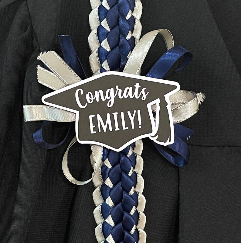 2024 Graduation Leis Double Braided Ribbon Lei Class of 2024 Personalized graduate name, custom school colors satin ribbon lei image 8