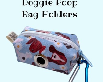 Soporte para bolsas de excrementos de perro – Estampado de caras de perros, dispensador de mosquetón para correa