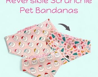 Pañuelo navideño para perros - Diseños reversibles - Sin nudos - Fácil de poner y quitar, estampado rosa de Papá Noel