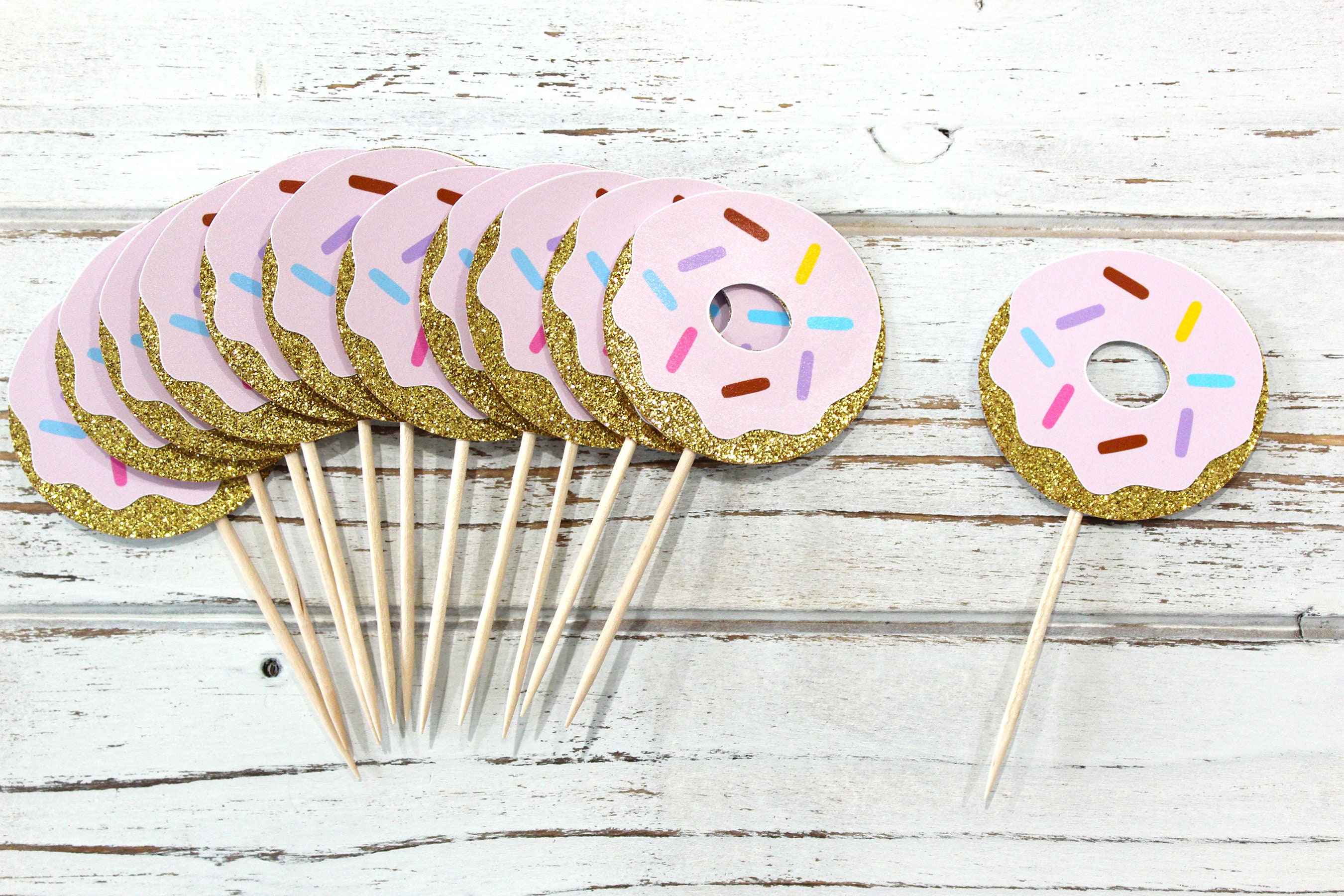 Donut Cupcake Toppers - Baby's 1st Birthday, Pink and Gold Birthday ...