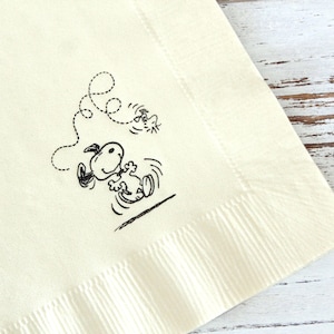 Party Napkins - Set of 25 - 3 ply, 1/4 fold Luncheon napkins - Snoopy and Woodstock, Personalization available