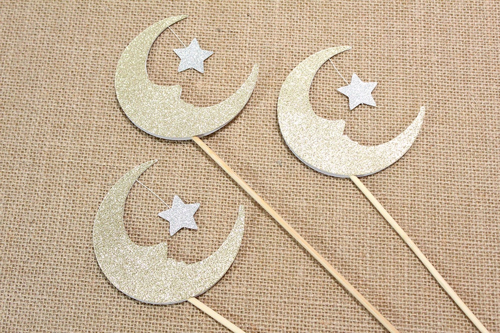Moon and Star Centerpiece Sticks - Set of 3 -  Love you to the moon a…