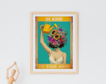 Be Kind to Your Mind Printable, Mental Health Poster, Therapy Office Decor, Psychology Art Print, Brain Health