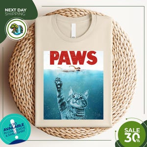Paws Kitten Jaws Cute Cat Fun Shirt | Gift For Womens Mens | Unisex Top Adult Tee Vintage Music Best Movie OZ119 | Funny Shirt