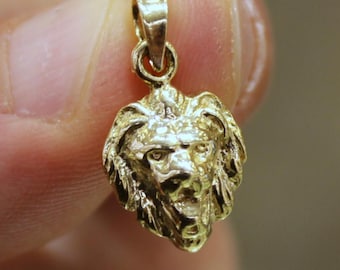14K Gold Lion Pendant, Minimalist Style, Lion Cross Necklace, Lion Pendant, Lion Charm, Leo Zodiac Necklace, 14K Gold Jewelry,  Gift for Her