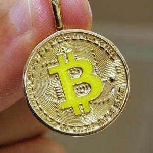 14K Solid Gold Bitcoin Necklace, Btc Coin, Bitcoin Pendant, Bitcoin Charm, Cyrpto Coin Gold, Jewelry Gift, BTC Bling, Luxury Gift For Him