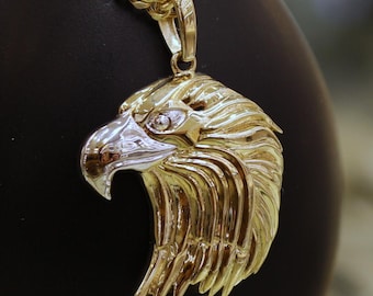 14K Gold Eagle Pendant, 14K Eagle Gold Necklace, Eagle Head Pendant, Gift for Him, Necklace for Women, Animal Jewelry, Mens Gold Pendant