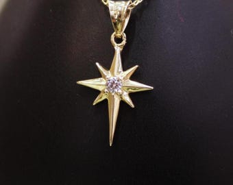 14k Gold North Star Necklace, Polaris Pendant, Pole Star Necklace, Gift for Her, Unique Gift, Northstar Charm, 14k Gold Pendant, Jewelry