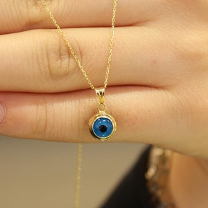 14k Gold Evil Eye Pendant, 14k Gold Evil Eye Protection Necklace, Gold Pendant, Minimalist Necklace, Gift for Her, Blue Eye Charm, Jewelry