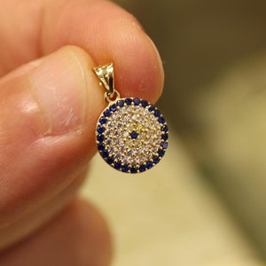 14k Gold Evil Eye Pendant, 14k Gold Evil Eye Protection Necklace, Gold Pendant, Minimalist Necklace, Gift for Her, Blue Eye Charm, Jewelry