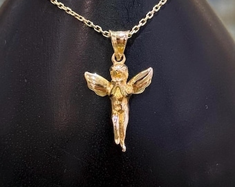 14K Gold Angel Pendant Necklace, Angel Pendant Gold, Guardian Angel Charm, Gift for Her, Minimal Everyday Jewelry, Gold Angel Wings Necklace