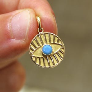 14k Gold Evil Eye Pendant, 14k Gold Evil Eye Protection Necklace, Evil Eye Pendant, Gold Pendant , Gift for Her, Blue Eye Charm, Jewelry