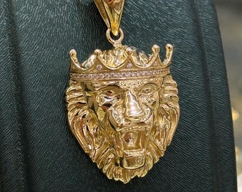 14K Gold Lion Pendant, 14K Lion Head Pendant , Lion Necklace, Leo Jewelry, Lion Charm, Leo Zodiac Necklace, 14K Gold Jewelry, Gift for Him